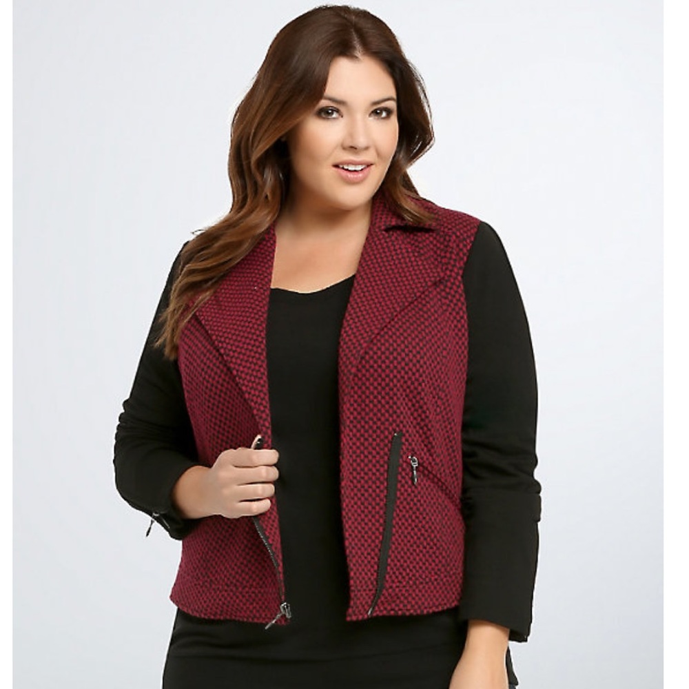 Torrid CHECKERED PRINT MOTO JACKET